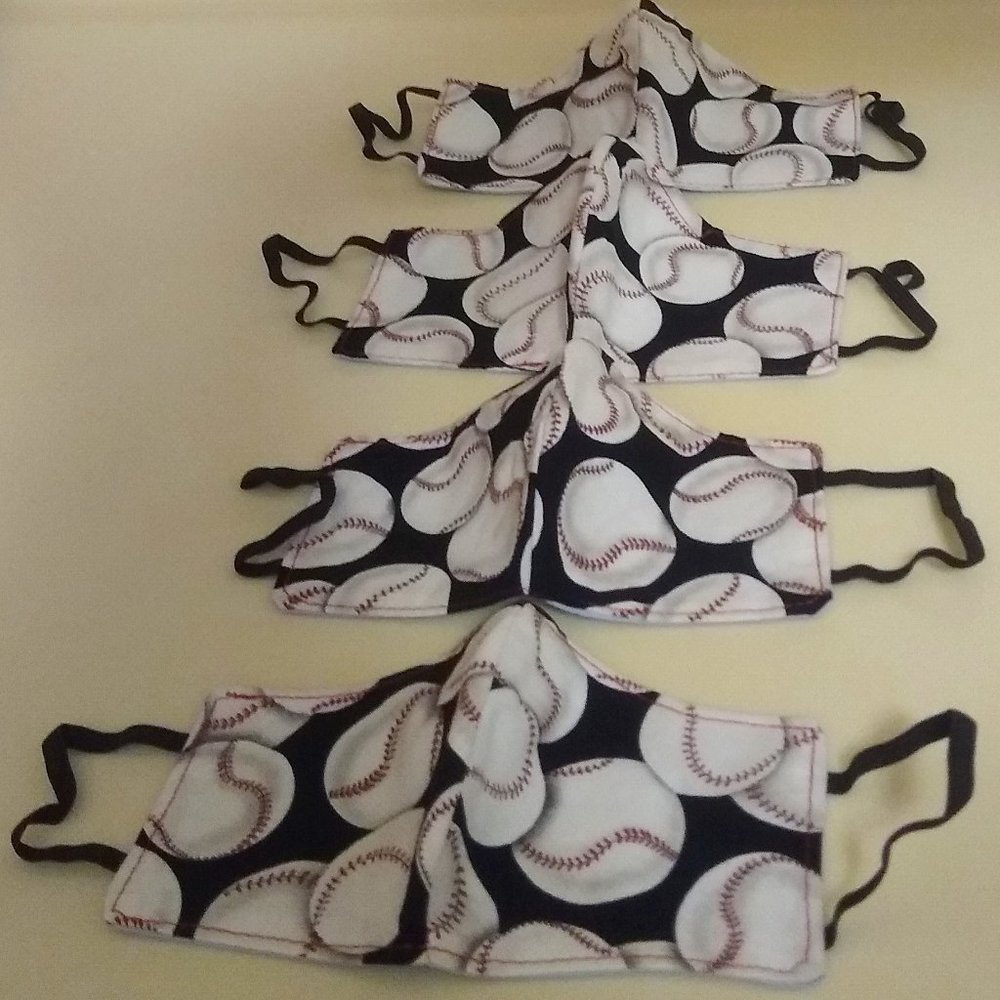 Set of 4 Baseball Patterned Cloth Facial Masks for Kids